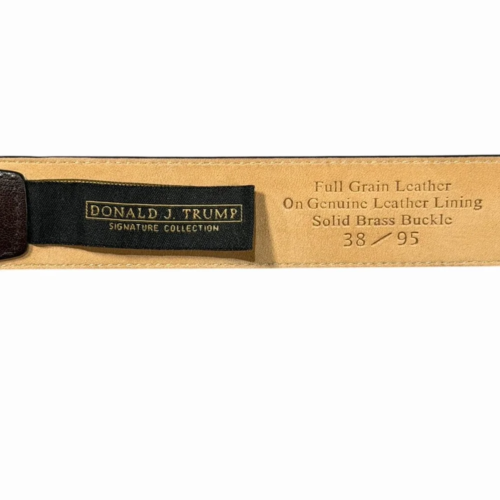 Donald J.Trump Signature Collection Mens Brown Leather Belt Brass Buckle Size 38